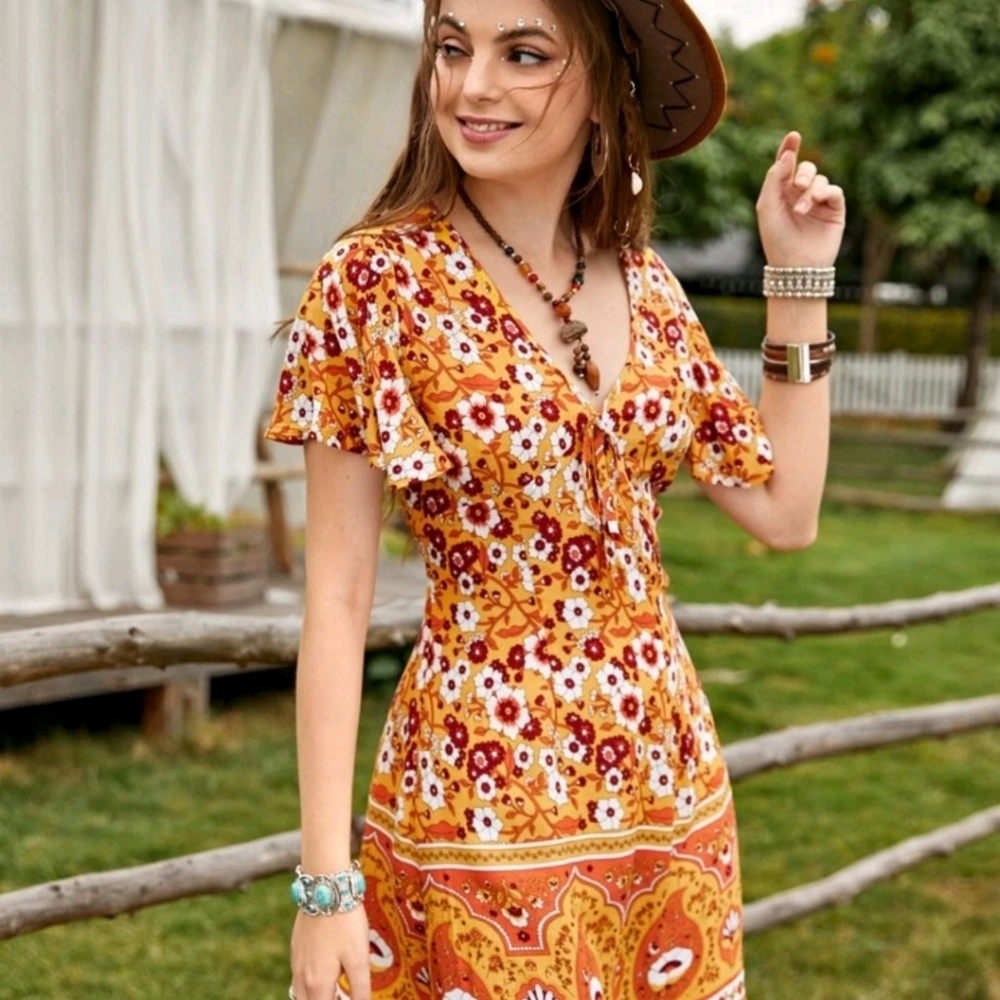Women's yellow floral boho dress sizes 2. 4, 6 New in boutique - Picture 4 of 7
